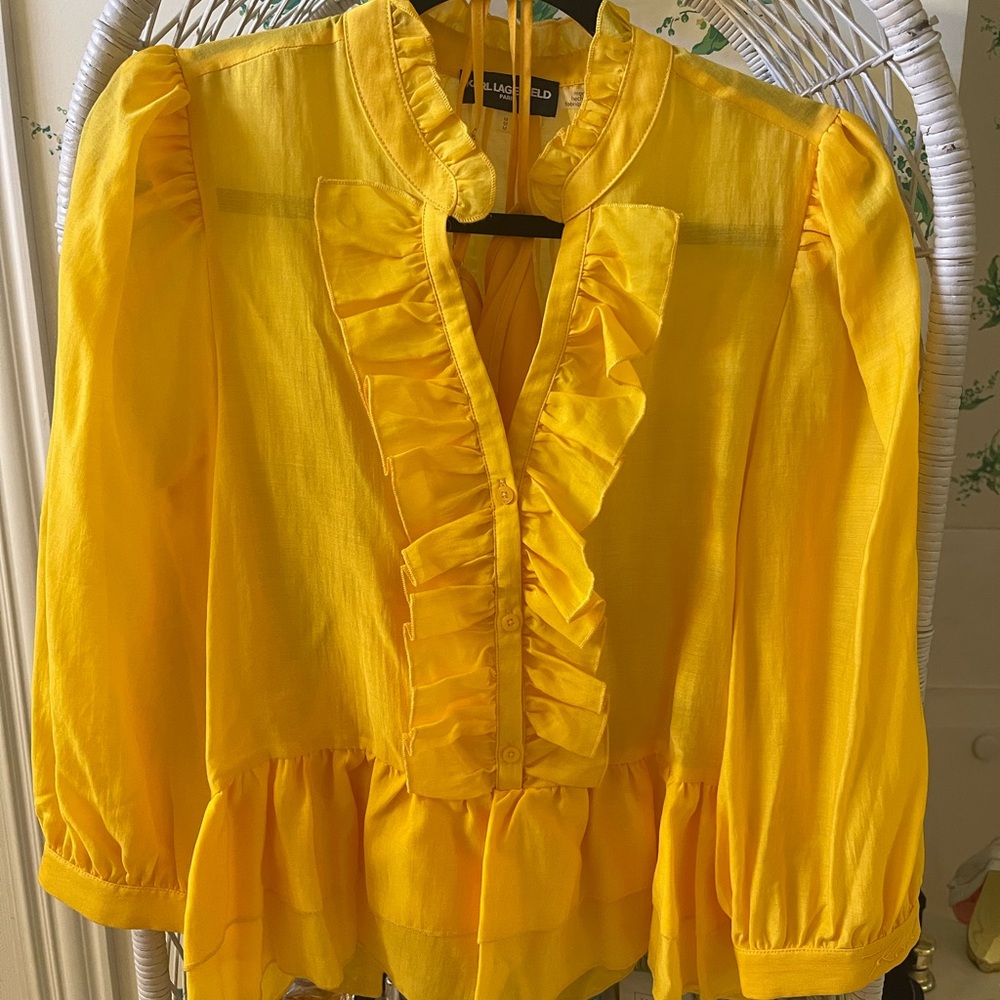 Karl Lagerfeld Yellow Ruffled Peplum Blouse